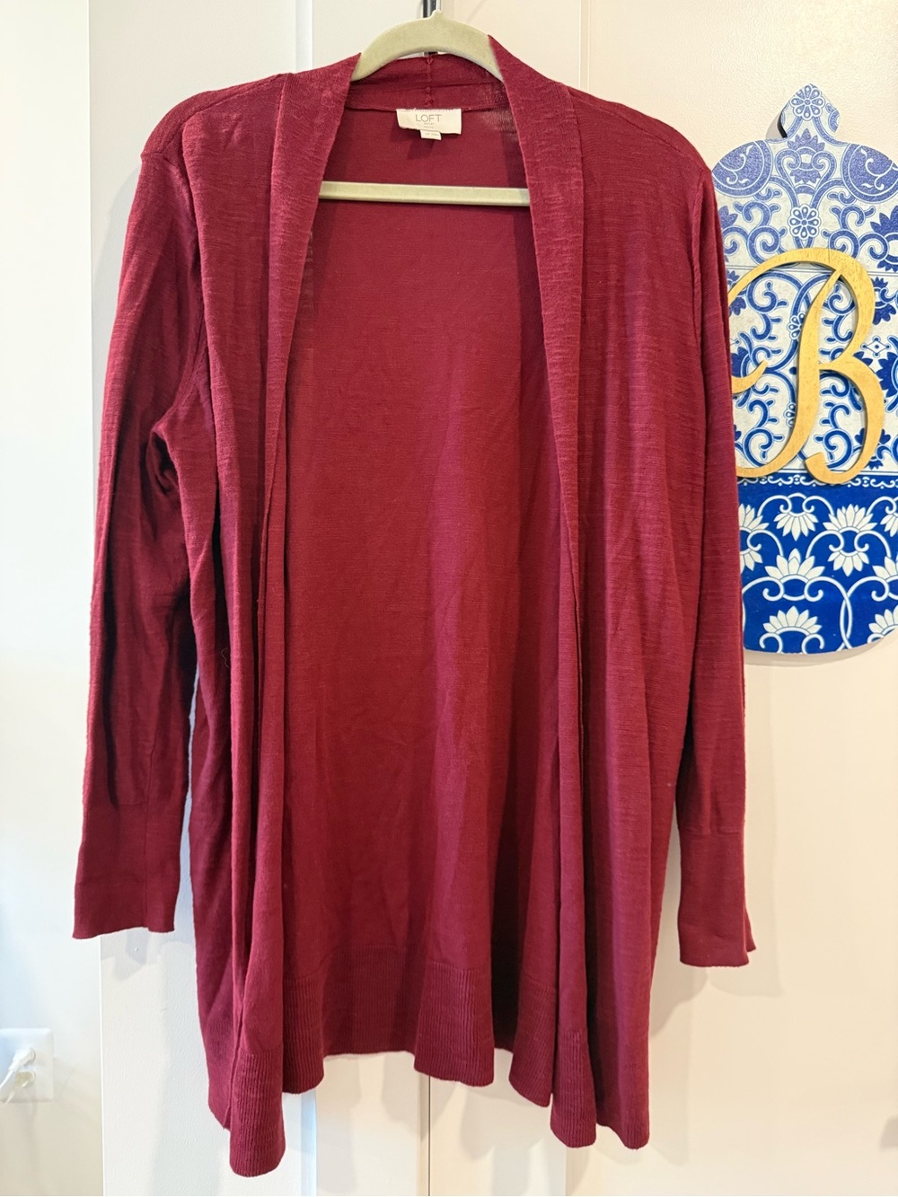 LOFT Burgundy Open-Front Lightweight Cardigan